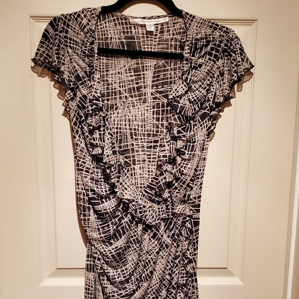 Vintage Diane Von Furstenberg Ruffled Asymmetrical Wrap Front Dress